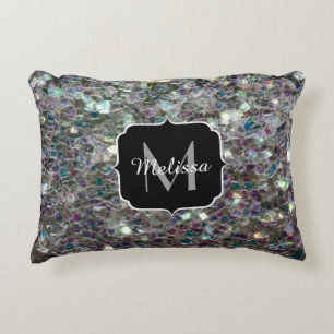 Sparkly colourful silver mosaic Monogram Decorative Cushion