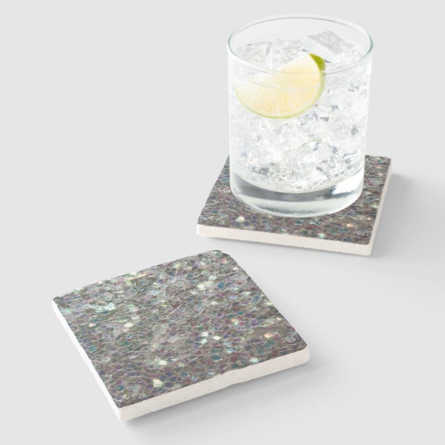 Sparkly colourful silver mosaic stone coaster (Side)
