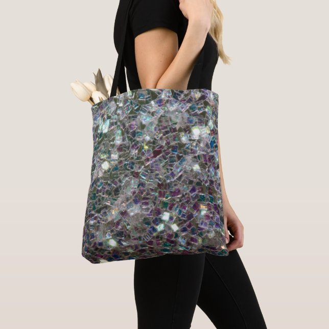 Sparkly colourful silver mosaic tote bag (Close Up)