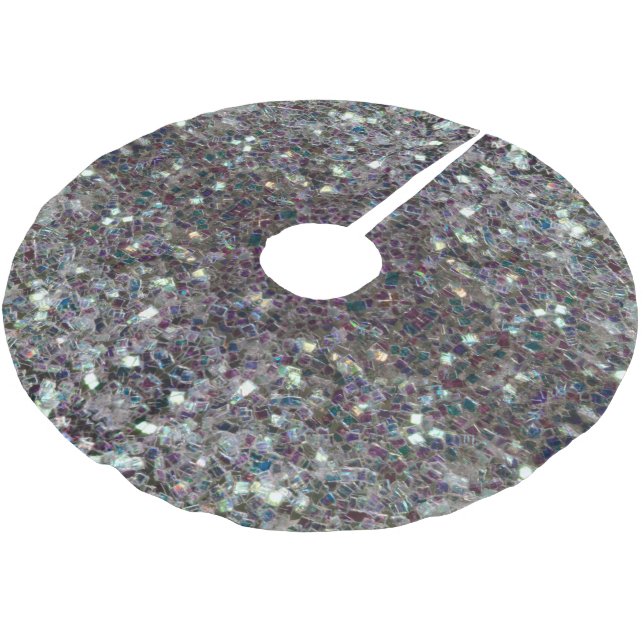 Sparkly colourful silver mosaic v3 brushed polyester tree skirt (Angled)