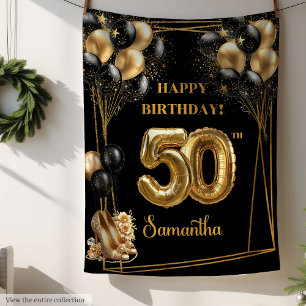 Sparkly Confetti 50th Birthday Blanket Black Gold