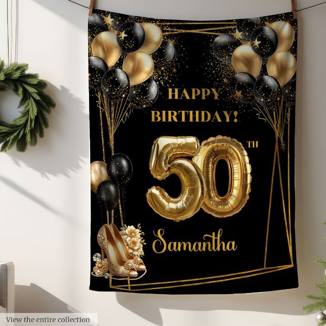 Sparkly Confetti 50th Birthday Blanket Black Gold (Sparkly Confetti 50th Birthday Blanket Black Gold)
