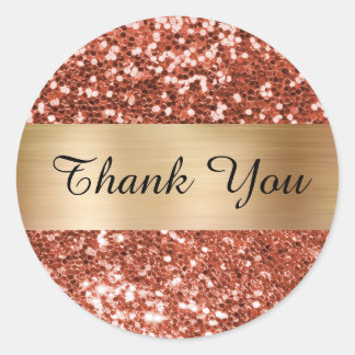 Sparkly Copper Glitter Gold Shimmer Strip Foil Classic Round Sticker