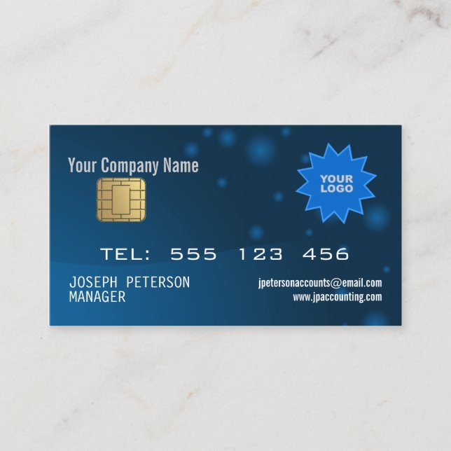 Sparkly Credit Card Blue Business Card (Front)