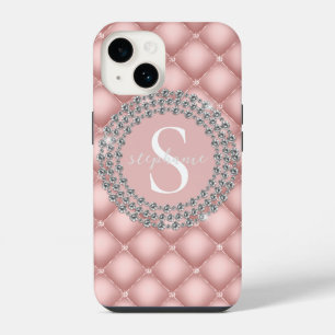Sparkly Custom Diamonds Blush Pink Monogram iPhone 14 Case