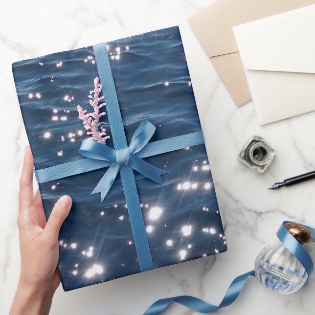 Sparkly Deep Blue Sea Waves Wrapping Paper (Gifting)