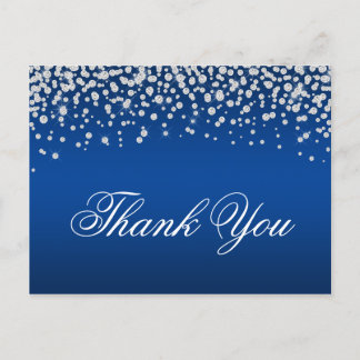 Sparkly Diamond Confetti Deep Blue Ombre Thank You Postcard