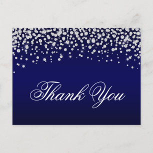Sparkly Diamond Confetti Navy Blue Ombre Thank You Postcard