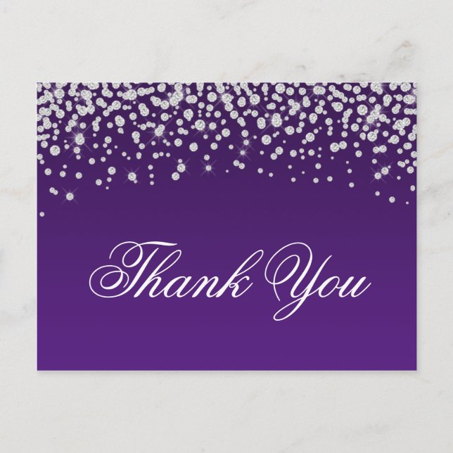 Sparkly Diamond Confetti Purple Ombre Thank You Postcard (Front)