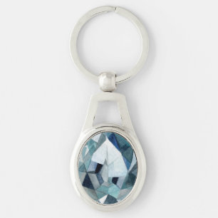 Sparkly Diamond Cut Look Blue Grey Design Key Ring
