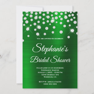 Sparkly Diamond Emerald Satin Foil Bridal Shower Invitation