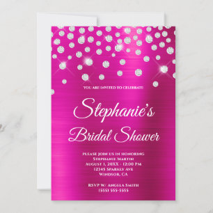 Sparkly Diamond Hot Pink Satin Foil Bridal Shower Invitation
