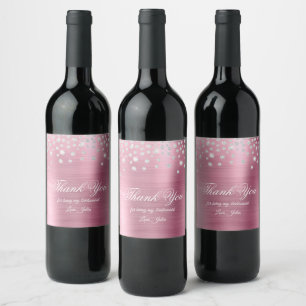 Sparkly Diamond Pink Satin Foil Thank You Wine Label