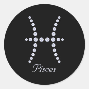 Sparkly Diamond Pisces Symbol Classic Round Sticker