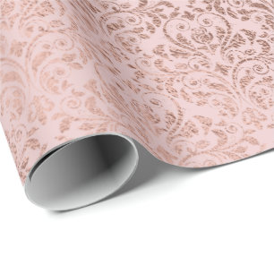 Sparkly Diamonds Blush Damask Pink Rose Gold Wrapping Paper