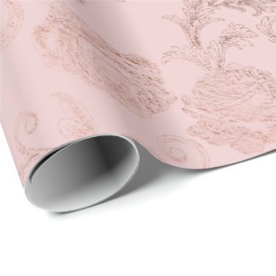 Sparkly Diamonds Blush Damask Pink Rose Gold Wrapping Paper