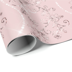 Sparkly Diamonds Blush Pearl Powder Pink Rose VIP Wrapping Paper