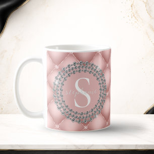 Sparkly Diamonds Blush Pink Monogram Custom Coffee Mug