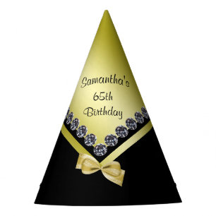 Sparkly Diamonds & Gold Bow 65th Birthday Party Hat