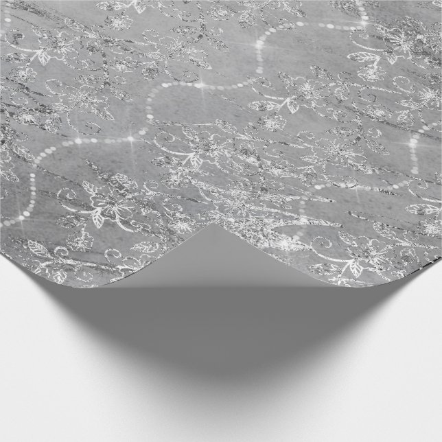Sparkly Diamonds Marble Silver White Gray Wrapping Paper (Corner)