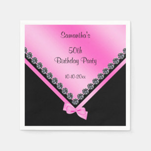 Sparkly Diamonds & Pink Bow 50th Birthday Napkin
