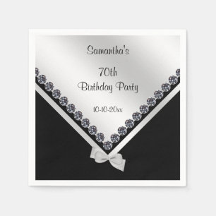 Sparkly Diamonds & Silver Bow 70th Birthday Napkin