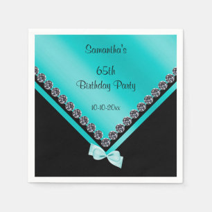 Sparkly Diamonds & Teal Bow 65th Birthday Napkin
