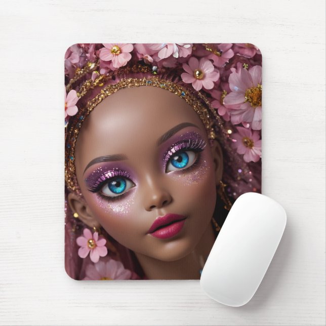 Sparkly Doll Glitter and Flowers Mouse Mat (With Mouse)