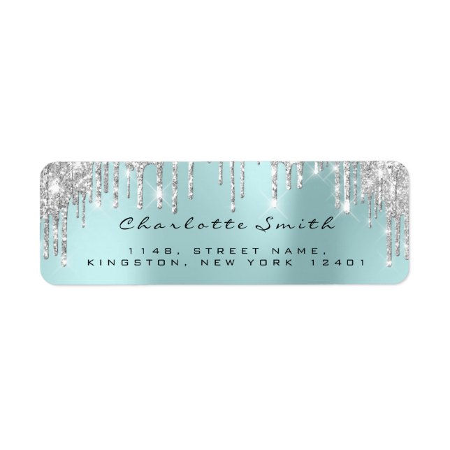 Sparkly Drips Silver Grey Grey Aqua RSVP Wedding (Front)
