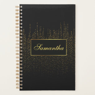 Sparkly Elegant Black and Gold Girly Monogram Planner
