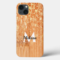Sparkly elegant orange bamboo wood print Monogram
