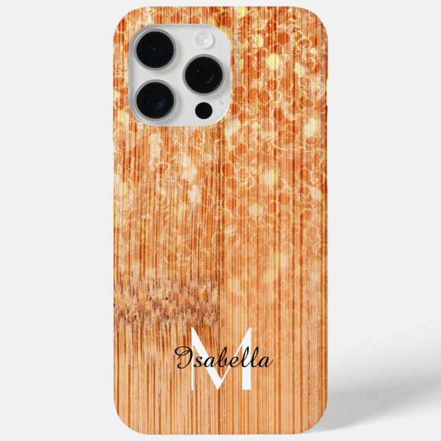 Sparkly elegant orange bamboo wood print Monogram Case-Mate iPhone Case (Back)