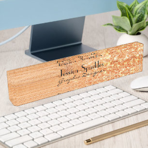 Sparkly elegant orange bamboo wood print Monogram Nameplate