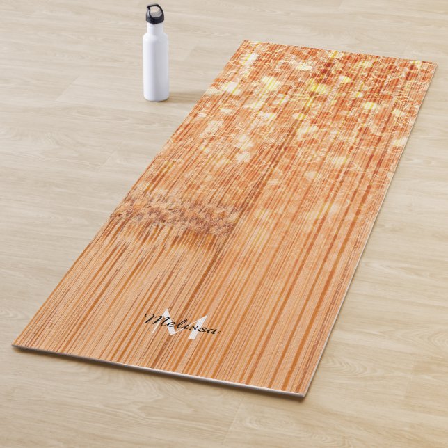 Sparkly elegant orange bamboo wood print Monogram Yoga Mat (In Situ)