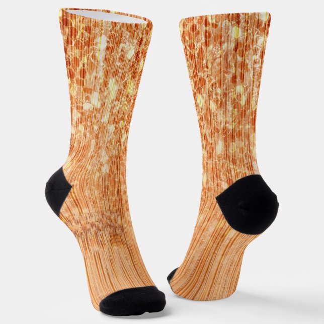 Sparkly elegant orange bamboo wood print socks (Angled)