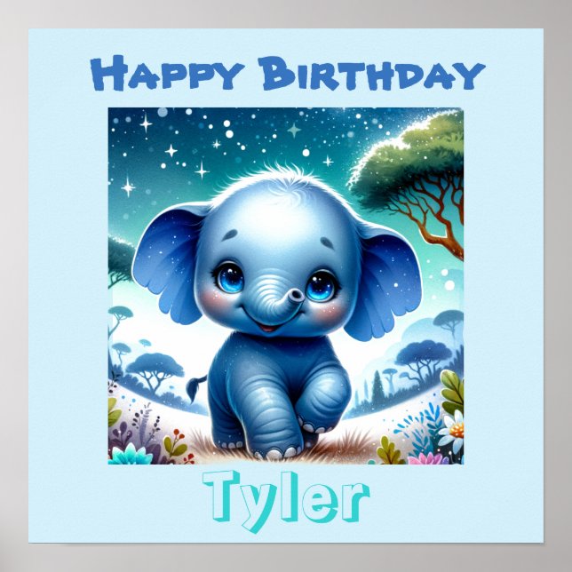Sparkly Elephant Under a Starry Sky  Poster (Front)