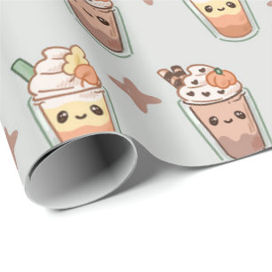 Sparkly Fall Drinks Kawaii Pastel Pattern Wrapping Paper