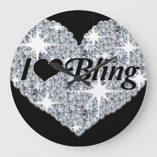 Sparkly faux diamond heart  'i lover bling' clock (Front)