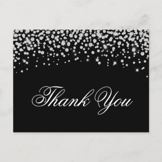 Sparkly Faux Diamonds Black Thank You Postcard