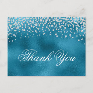 Sparkly Faux Diamonds Blue Foil Thank You Postcard