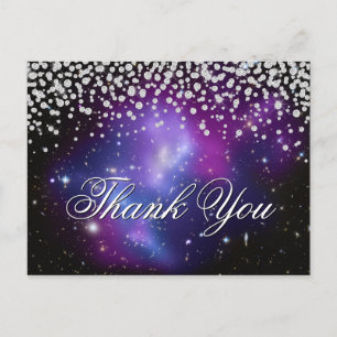 Sparkly Faux Diamonds Purple Celestial Thank You Postcard