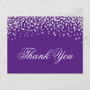 Sparkly Faux Diamonds Royal Purple Thank You Postcard
