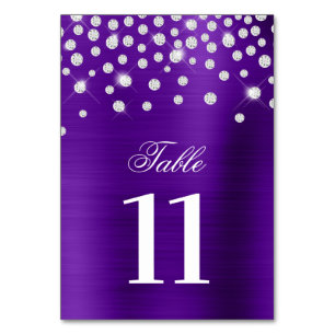 Sparkly Faux Silver Diamonds Indigo Satin Foil Table Number