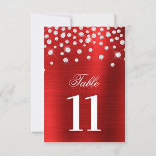 Sparkly Faux Silver Diamonds Red Table Number