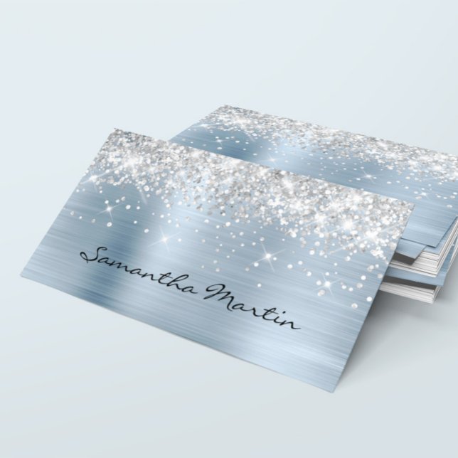 Sparkly Faux Silver Glitter Light Blue Foil Business Card (Silver Glitter Light Blue Foil Business Card)
