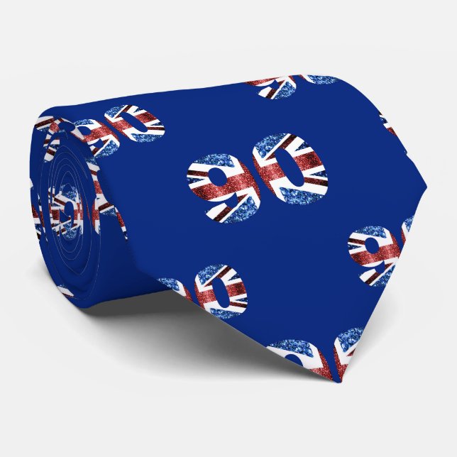 Sparkly flag of United Kingdom UK number 90 Tie (Rolled)