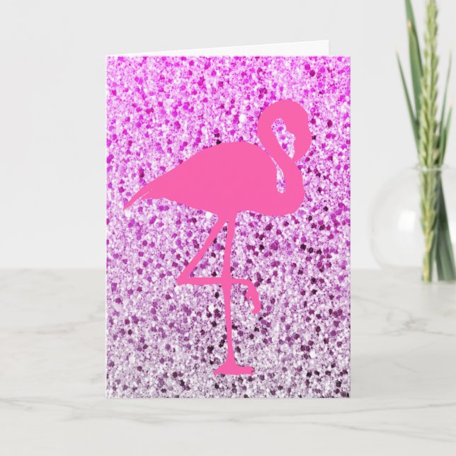 SPARKLY FLAMINGO BLANK GREETING CARD (Front)