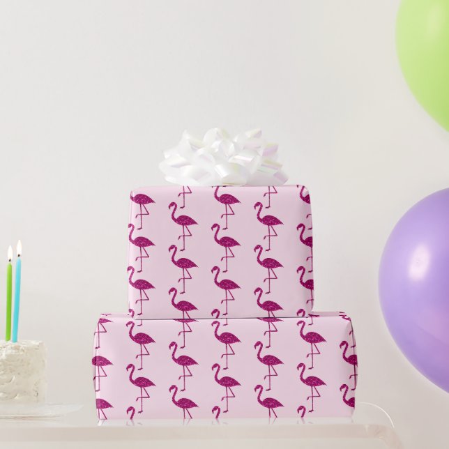 Sparkly flamingo glitter pattern pink wrapping paper (Party Gifts)