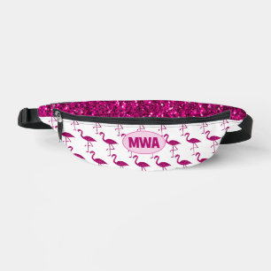 Sparkly flamingo hot pink faux sparkles Monogram Bum Bags