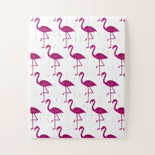 Sparkly flamingo Pink glitter faux sparkles white Jigsaw Puzzle (Vertical)
